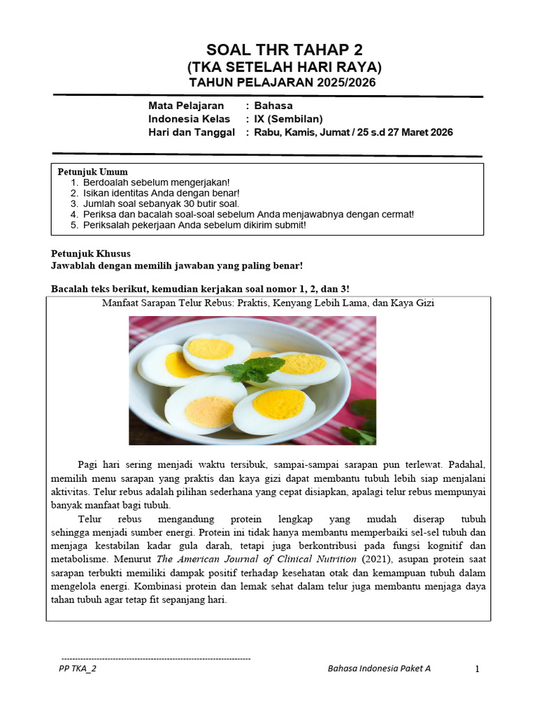 Soal BHS Indonesia THR Tahap 2 | PDF