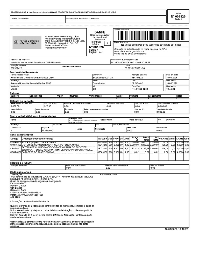 NFe 1826 Realmestore ( Gataka Branca ) | PDF | Business