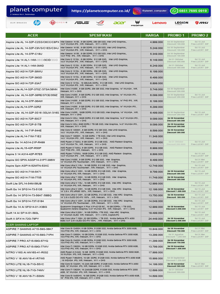Pricelist Laptop & PC (20) (1) | PDF | Computer Hardware | X86 Architecture