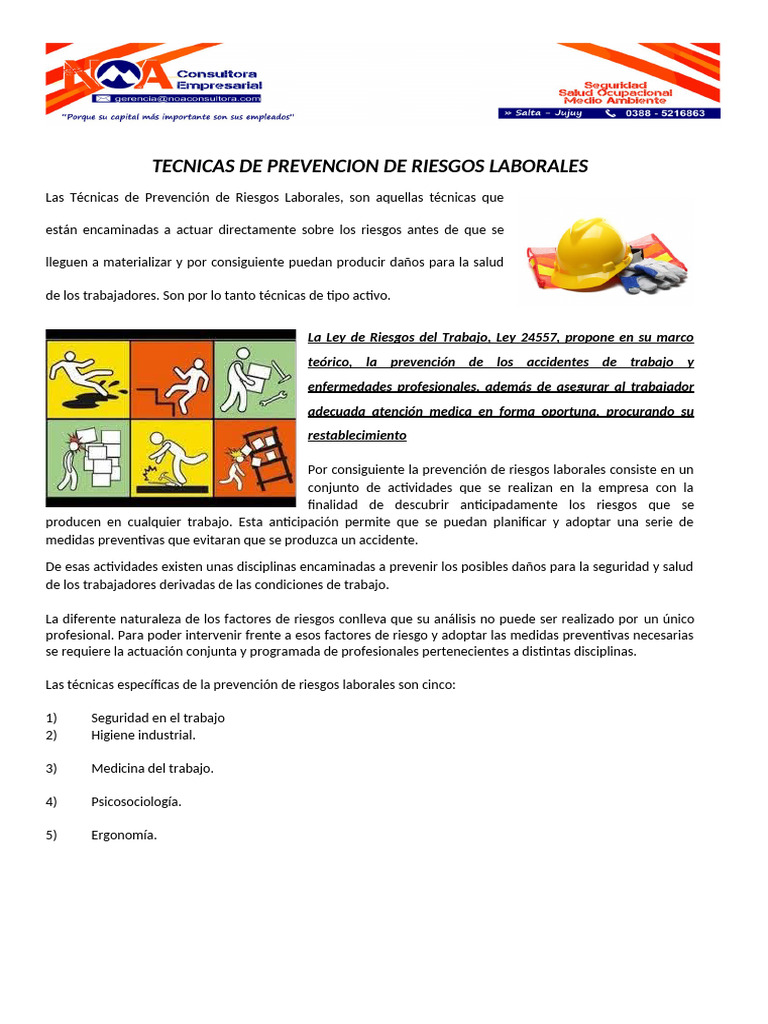 Tecnicas de Prevencion de Riesgos Laborales | PDF | Seguridad y salud ...