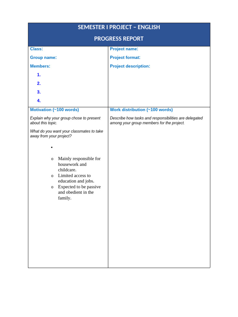 Semester Project - Progress Report Template | PDF