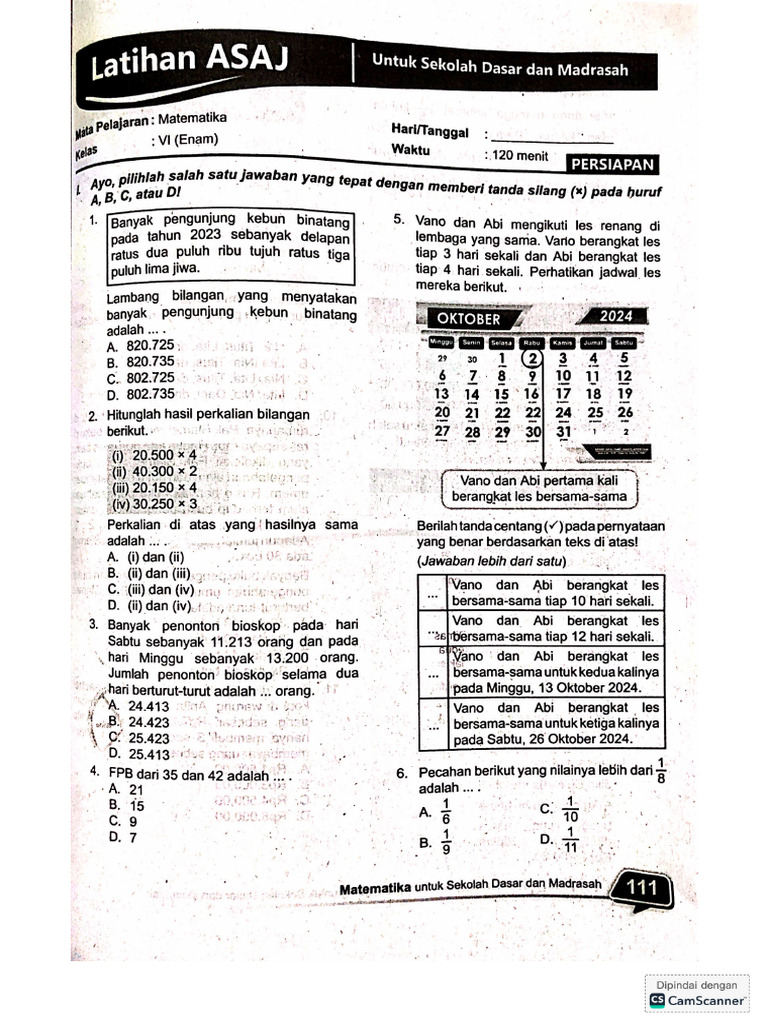Latihan Soal ASAJ MTK | PDF