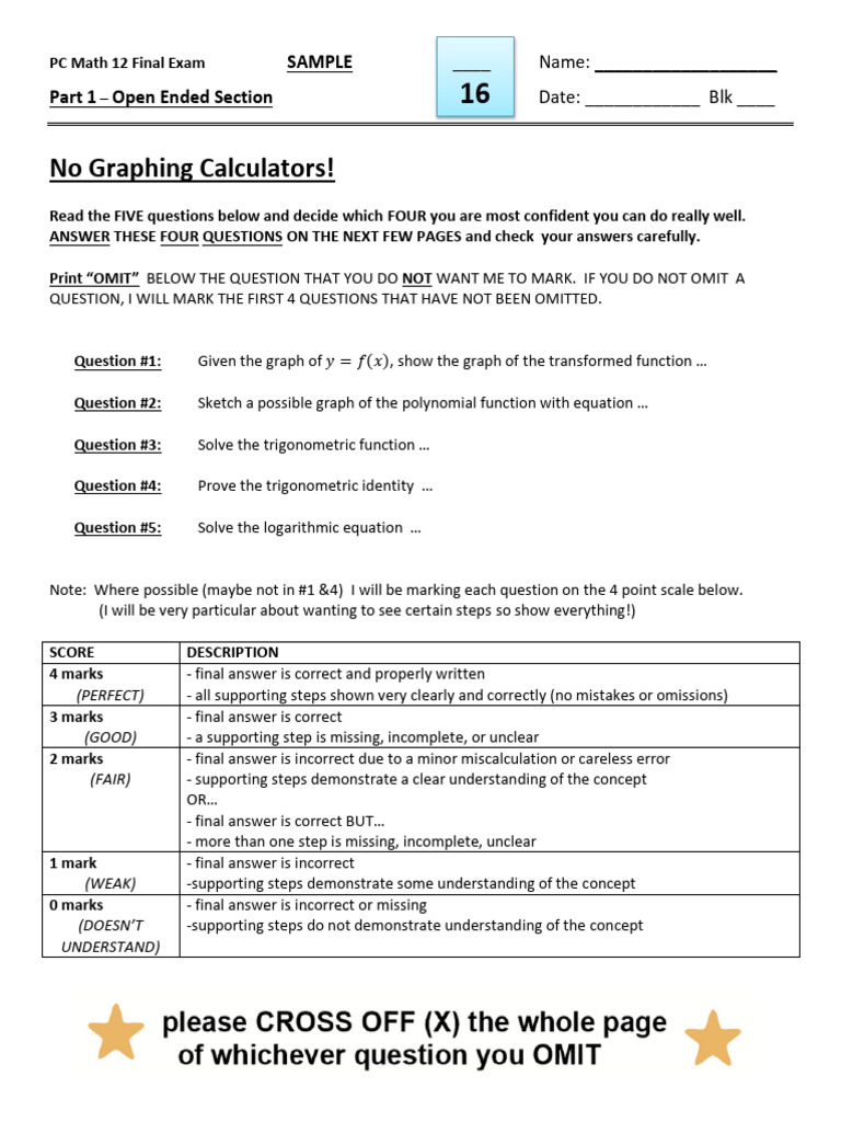 Final Exam - Part 1 SAMPLE for Written Section | PDF | Mathematics ...