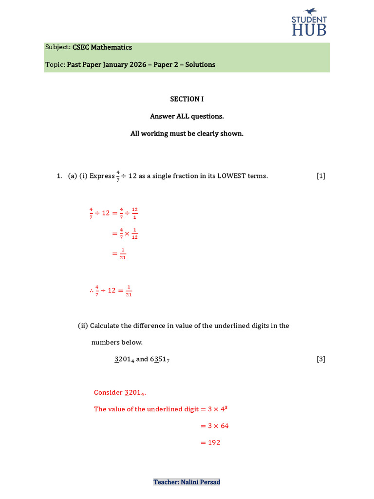 CSEC Maths - Paper 2 - January 2026 - Solutions | PDF | Angle | Area