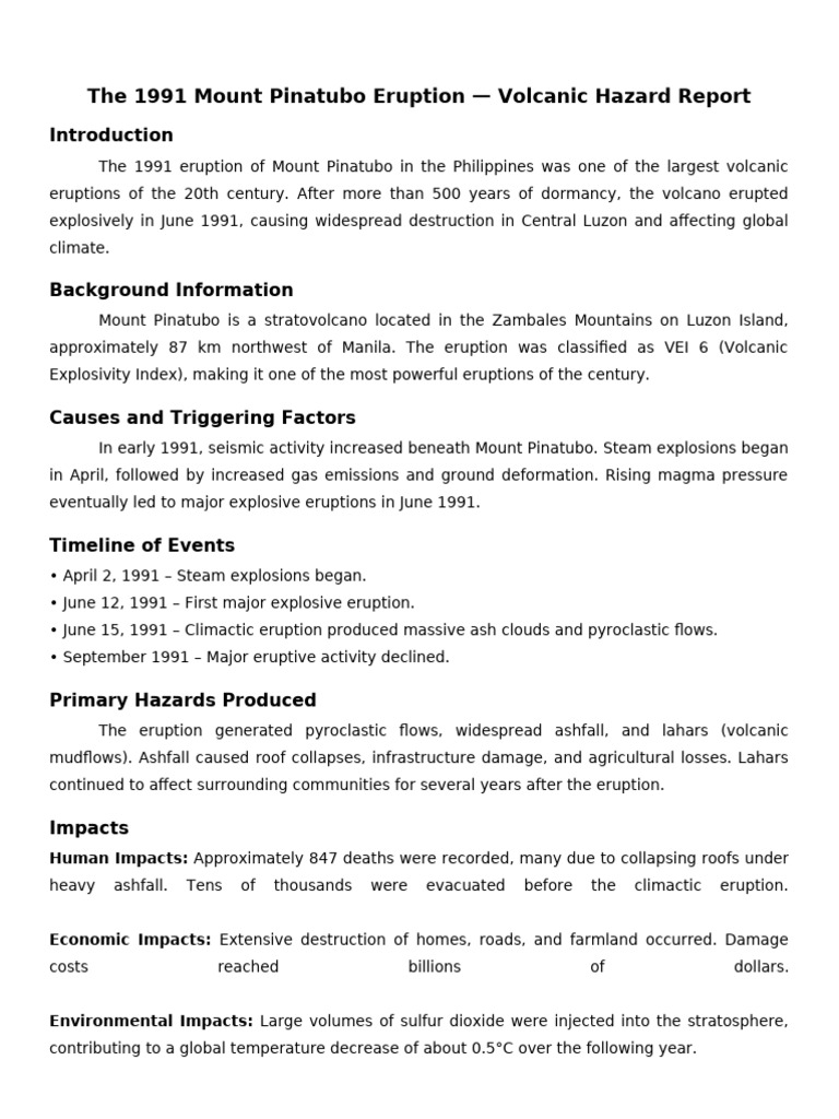 Mount Pinatubo 1991 Volcanic Hazard Report | PDF | Volcano | Volcanic Ash