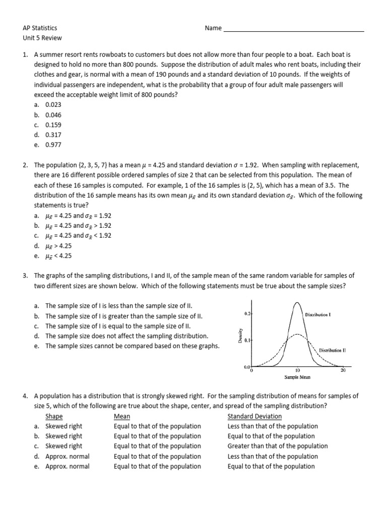 Unit 5 Review | PDF | Standard Deviation | Statistics