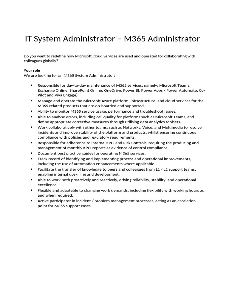 IT System Administrator – M365 Administrator | PDF | Cloud Computing ...
