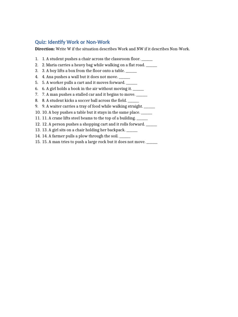 Work Vs Nonwork Quiz | PDF