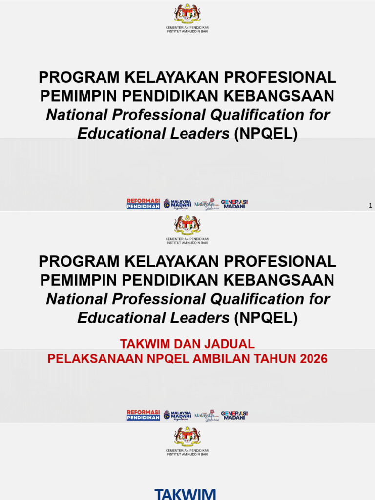 JADUAL PELAKSANAAN NPQEL 2026 (FINAL_EDARAN) | PDF