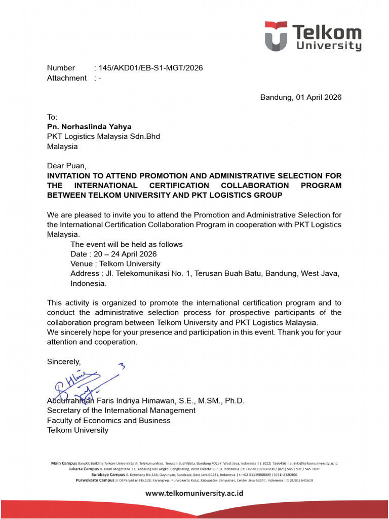Invitation Letter Program Telkom Univ | PDF