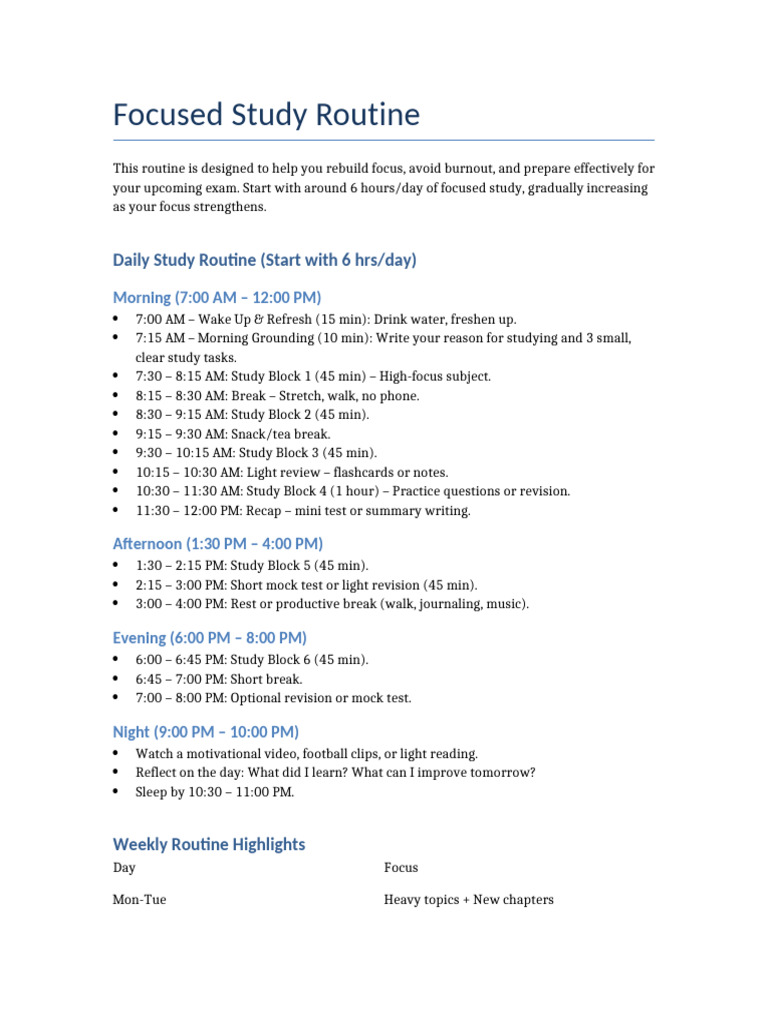 Focused Study Routine v2 | PDF