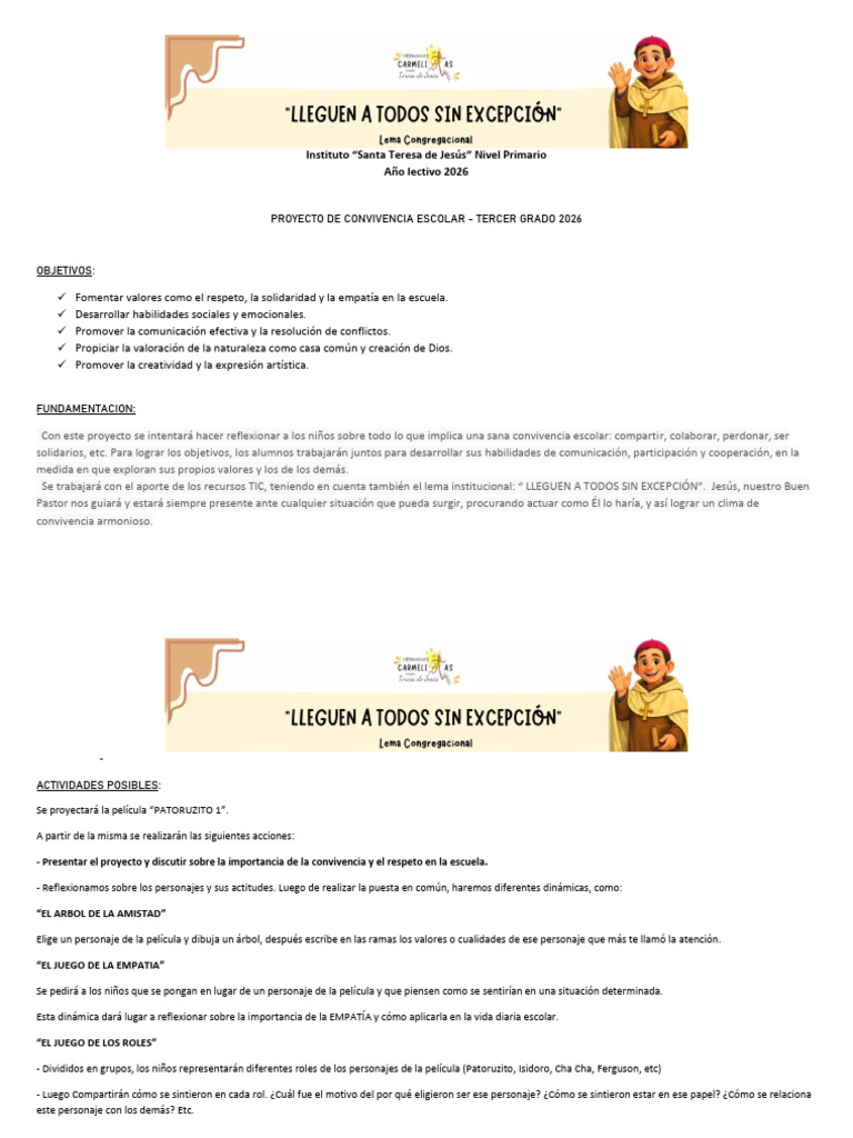 Proyecto de Convivencia Escolar - Tercer Grado | PDF | Escuelas | Empatía