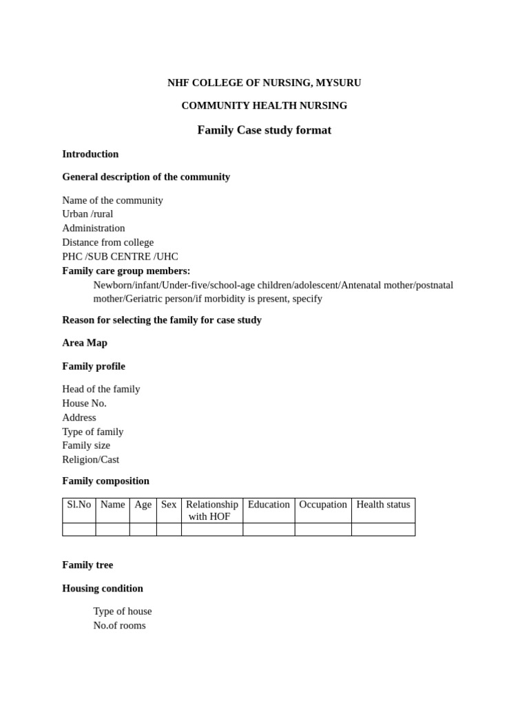 Family Case Study Format | PDF