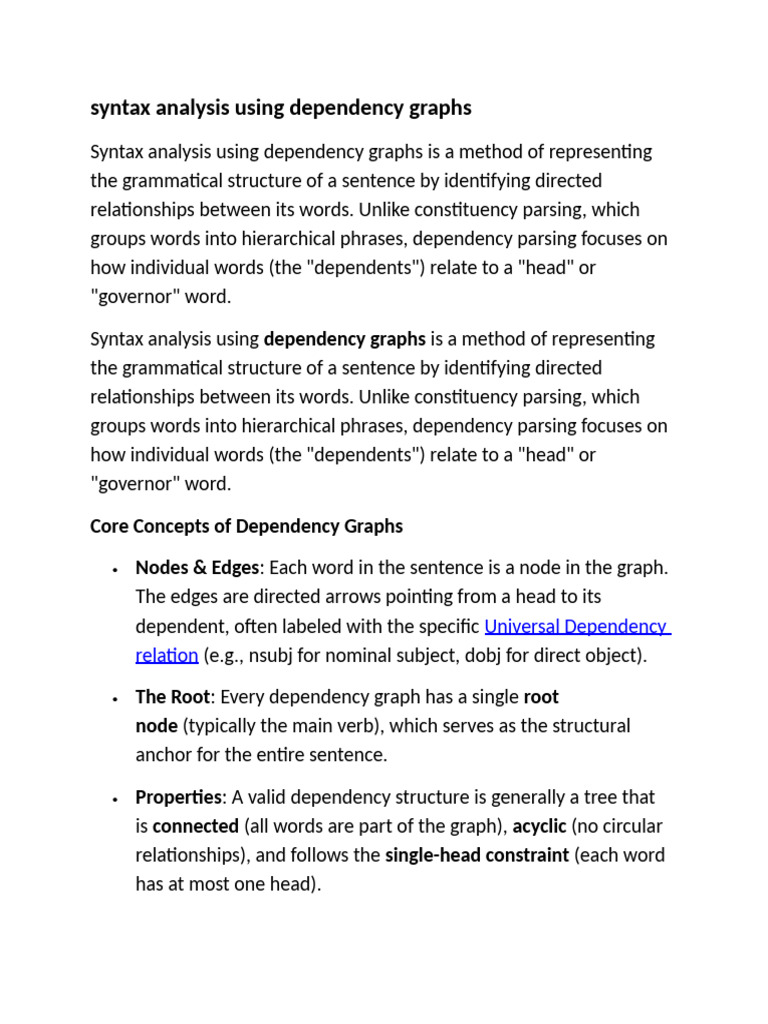Syntax Analysis Using Dependency Graphs | PDF | Phrase | Parsing