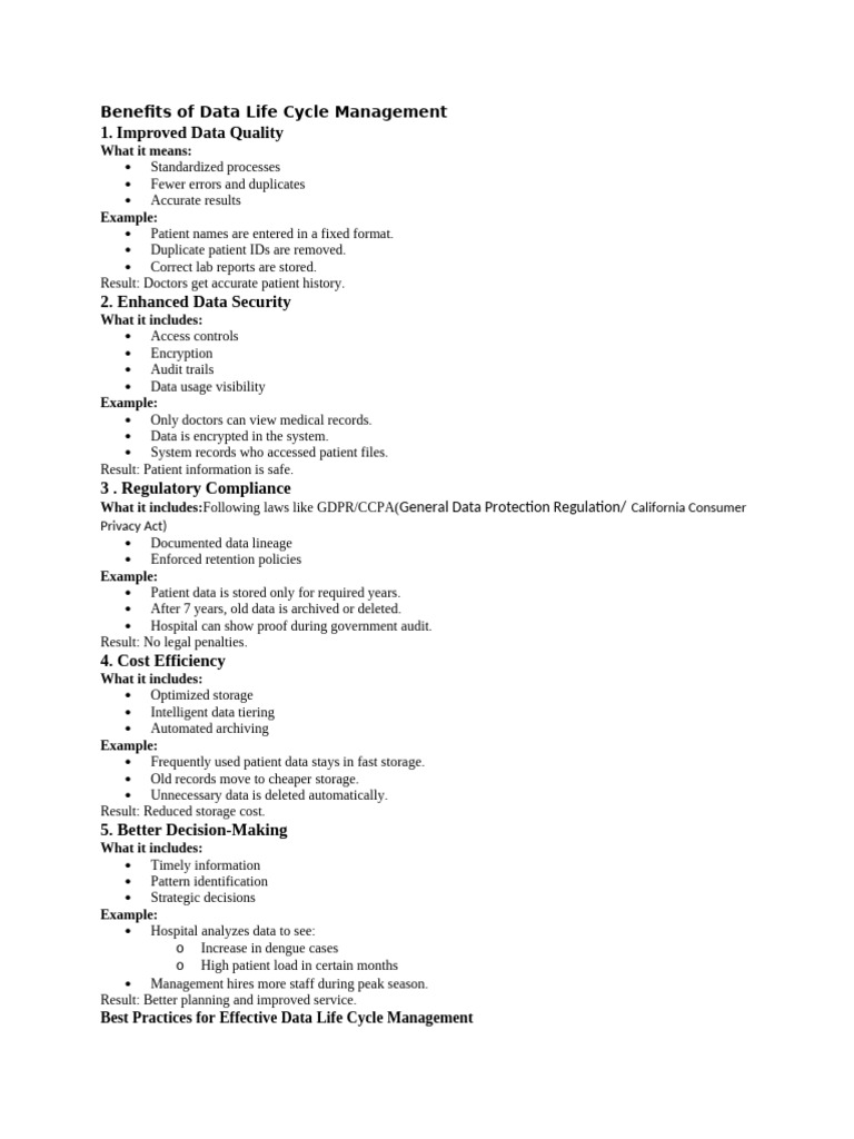 Benefits , Best Practices of Data Life Cycle Management | PDF