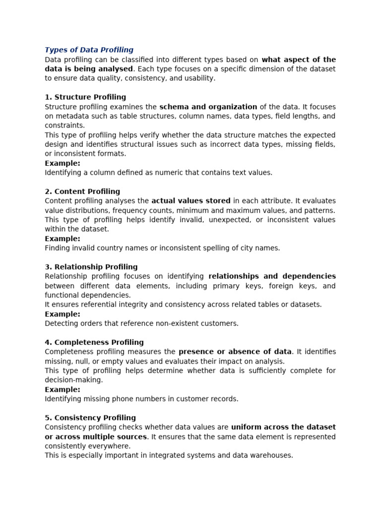 Types of Data Profiling | PDF | Statistics | Data Management