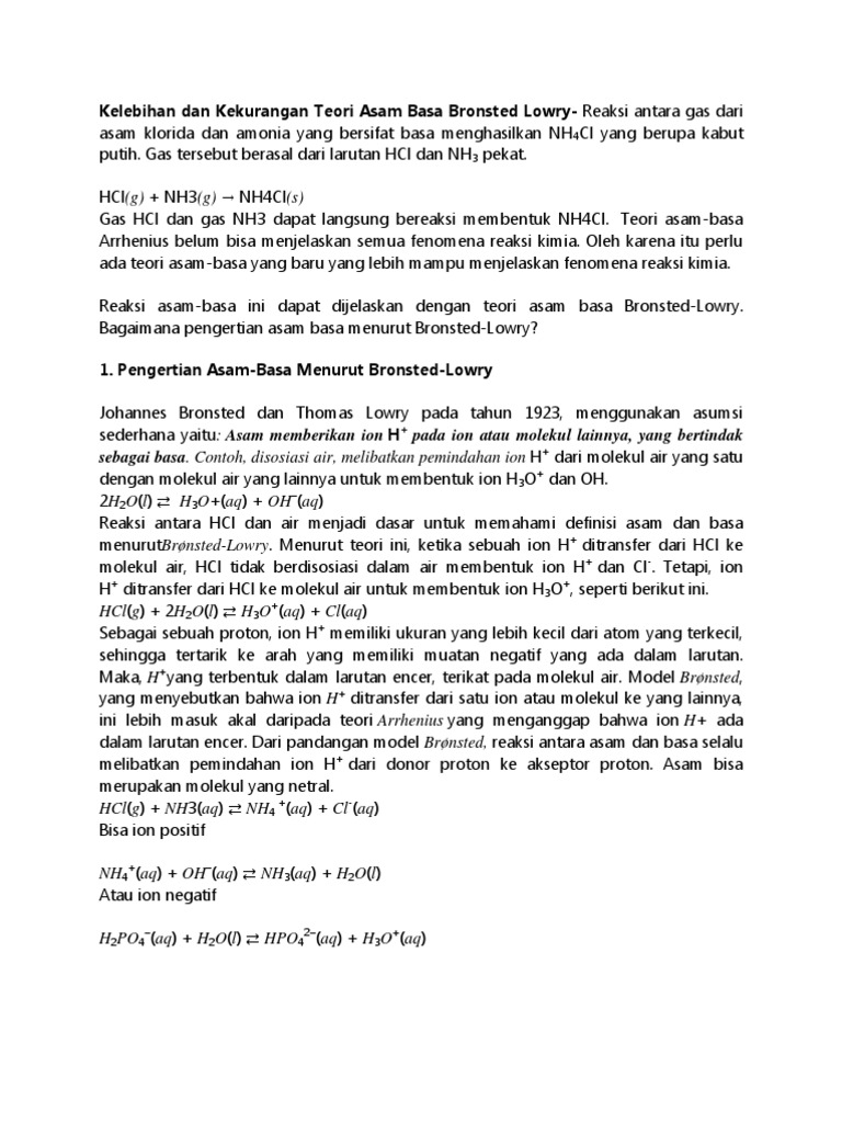 Kelebihan Dan Kekurangan Teori Asam Basa Bronsted Lowry