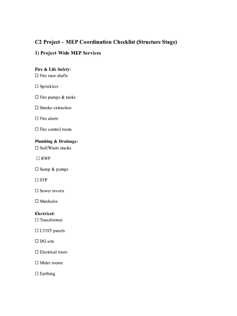 MEP Coordination Checklist | PDF
