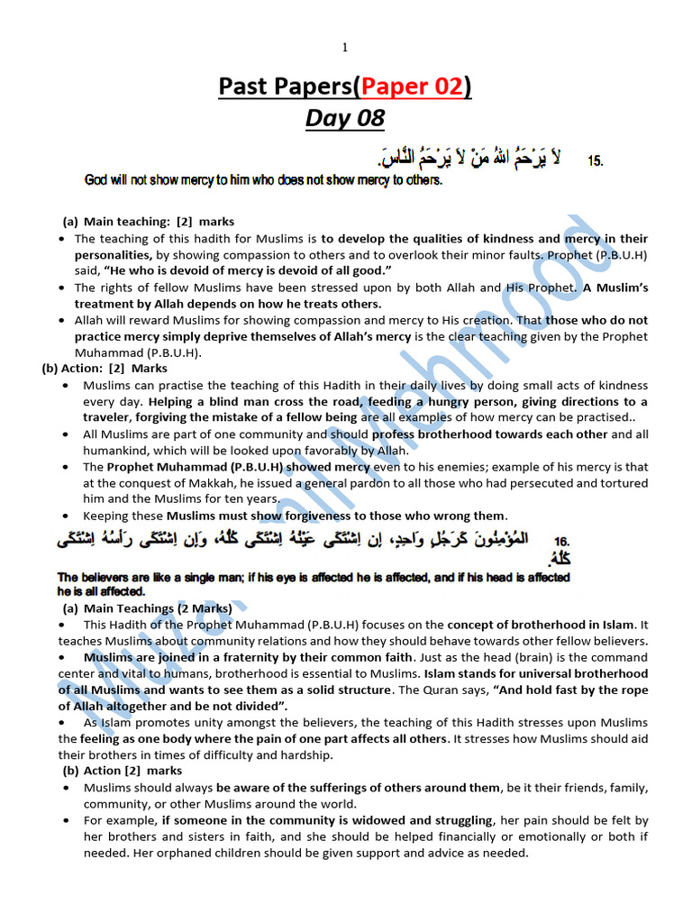 Paper 02 Day 08 PP 2026-1 | PDF | Hadith | Abrahamic Religions