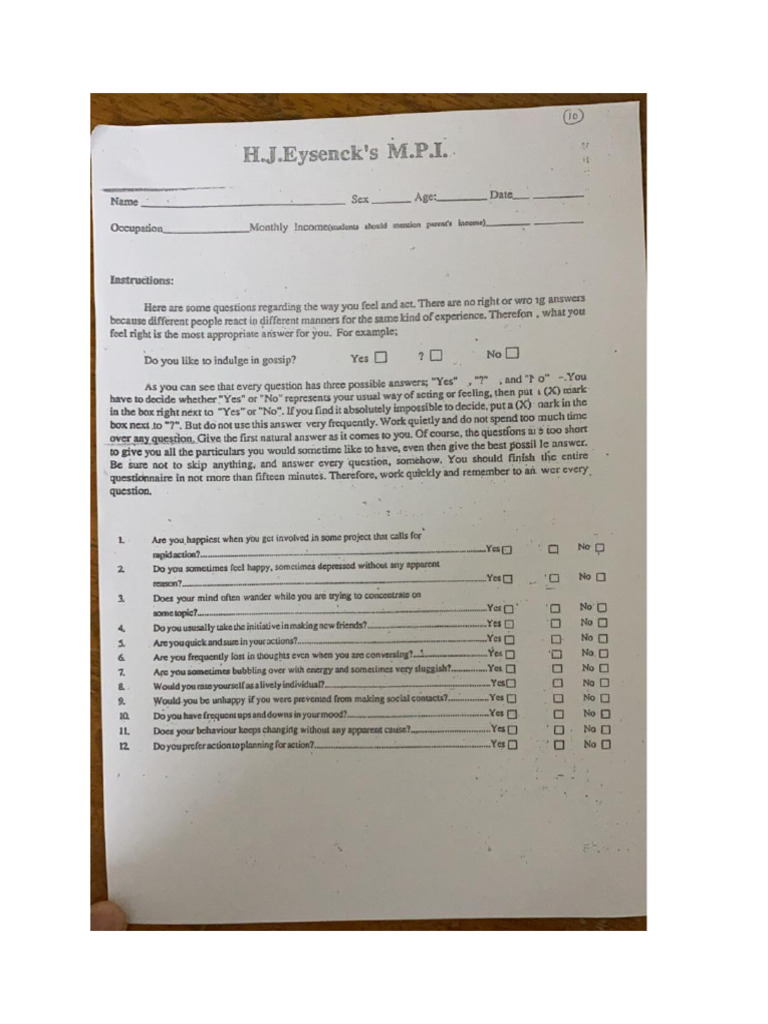 Personality Questionnaire | PDF