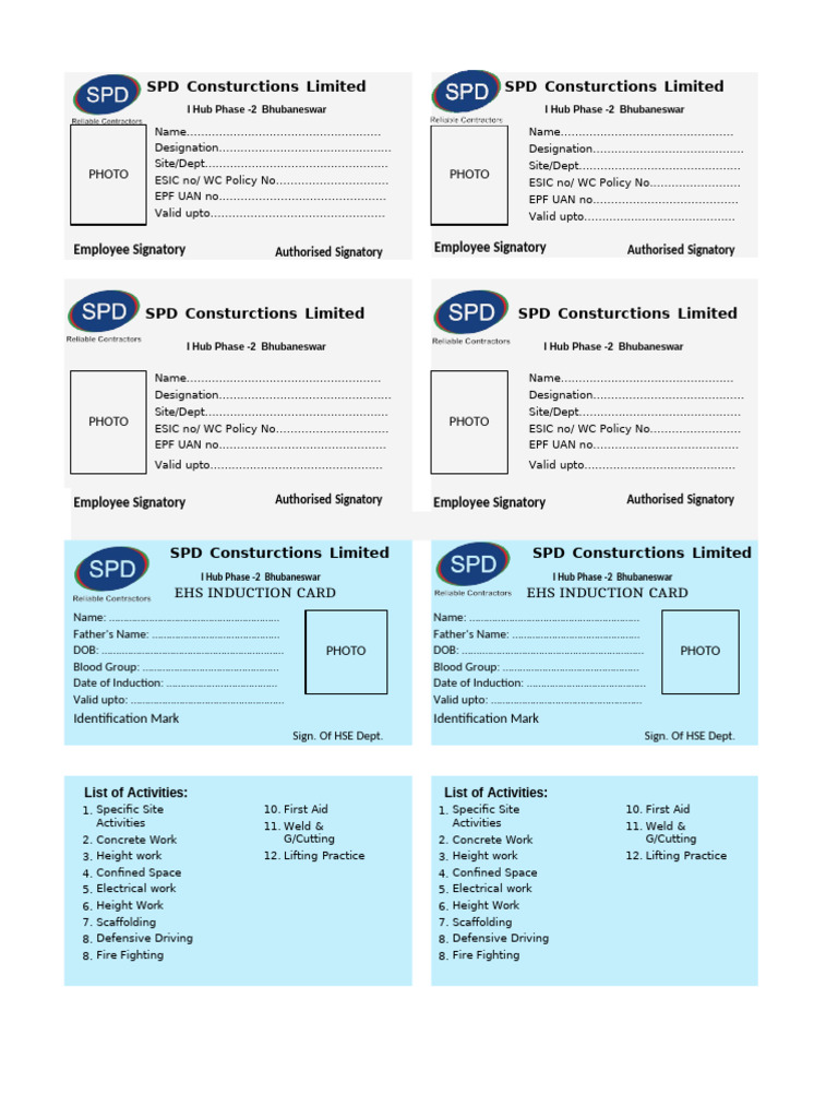 Labour Induction & Gate Pass Card Format (1) | PDF