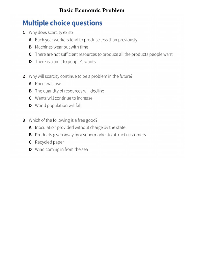01.Basic Economic Problem Exercises | PDF