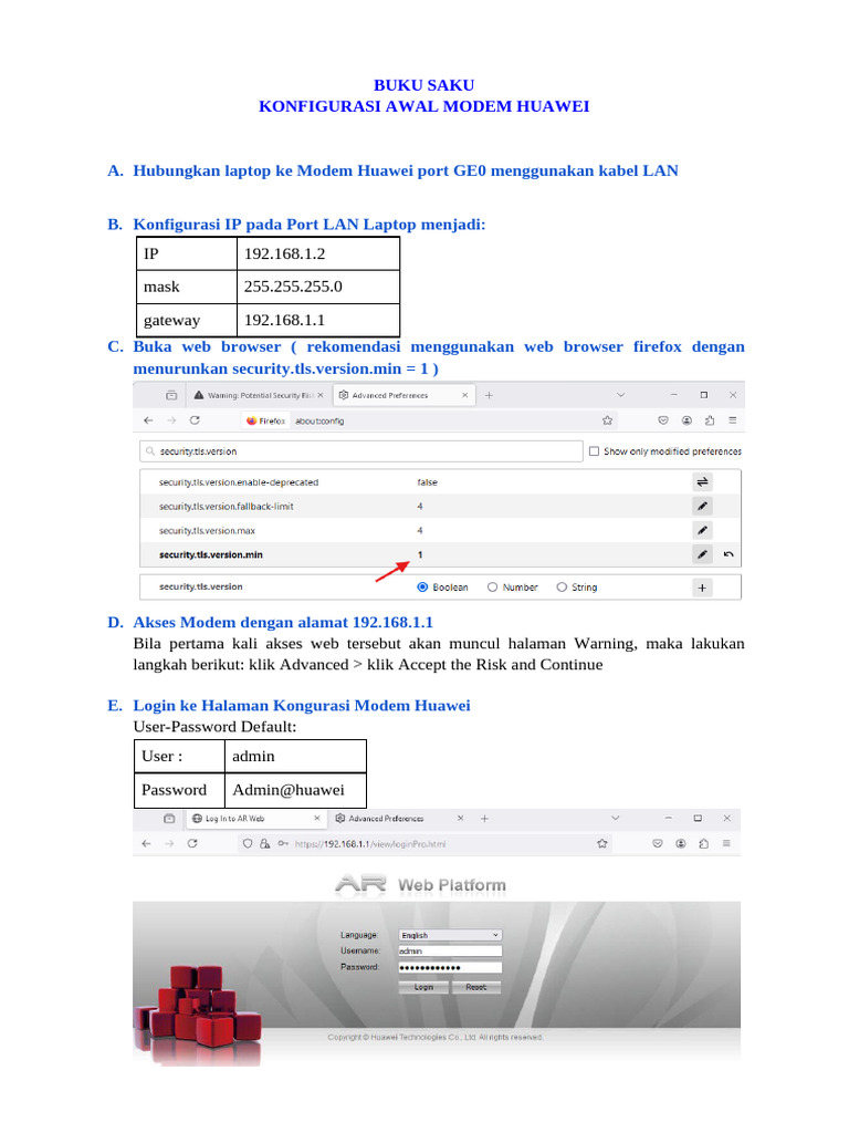 Buku Saku - Modem Huawei AR502EG-L - Bagian 1 Konfigursi Awal | PDF