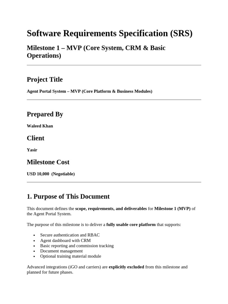 Software Requirements Specification Agent Portal System | PDF ...
