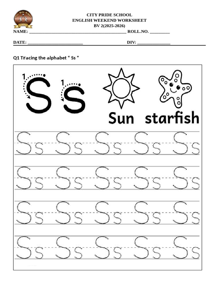 BV2 English Letter Ss Worksheet | PDF