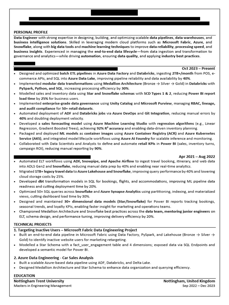 Data Engineer CV Redacted | PDF