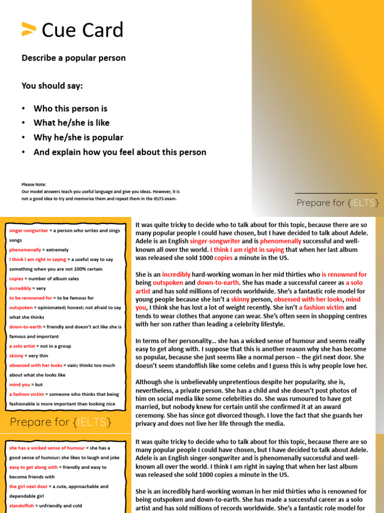 IELTS Speaking Part 2 - Describe A Popular Person | PDF