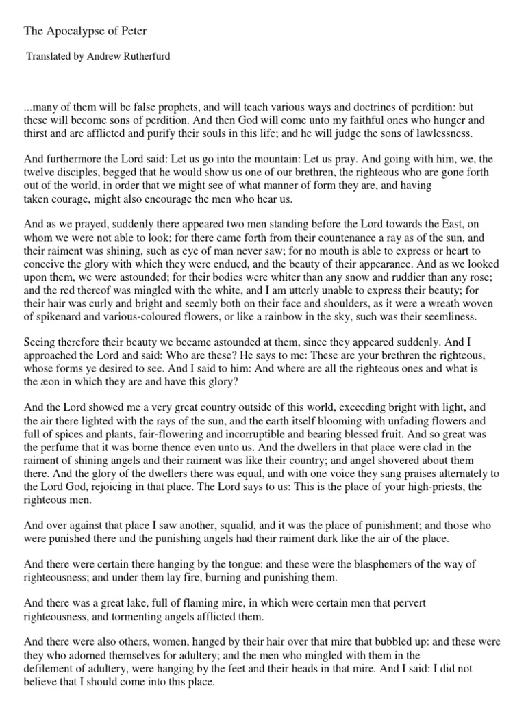 The Apocalypse Of Peter Other Version Pdf Religious Belief And