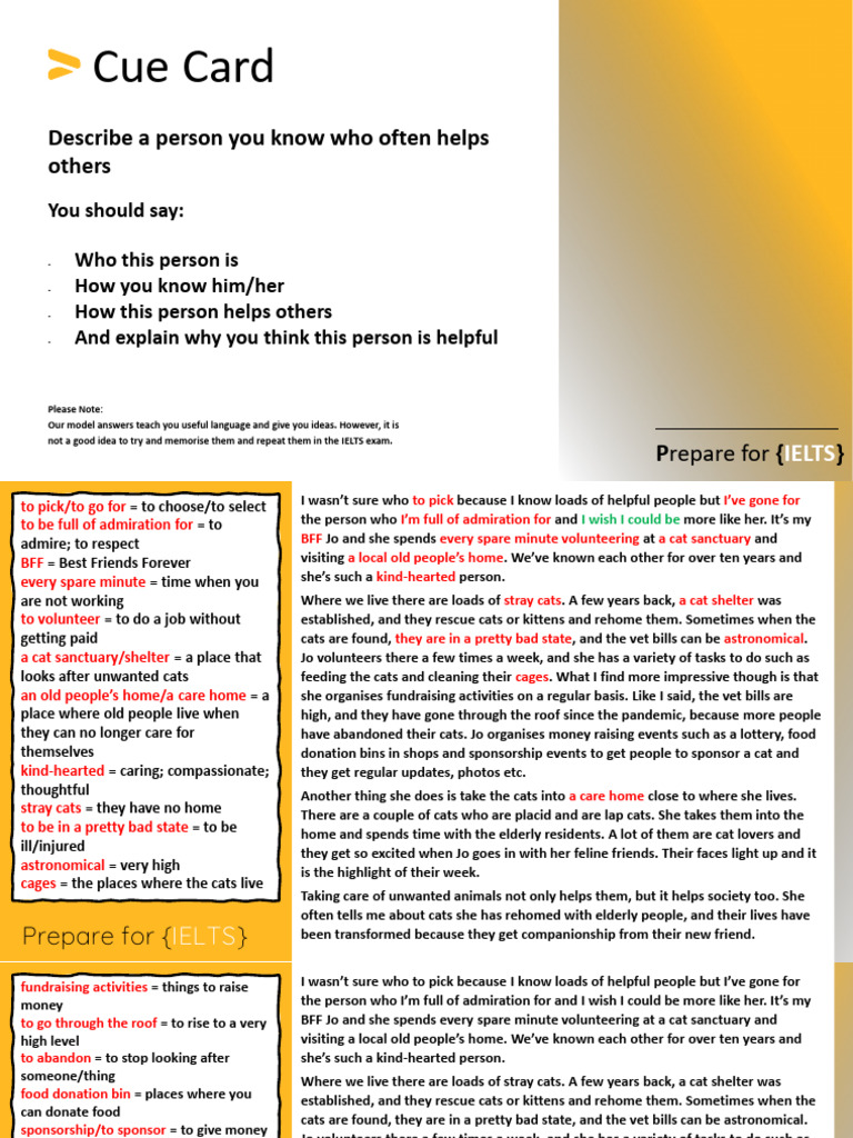 IELTS Speaking Part 2 Describe a Person You Know Who Often Helps | PDF ...
