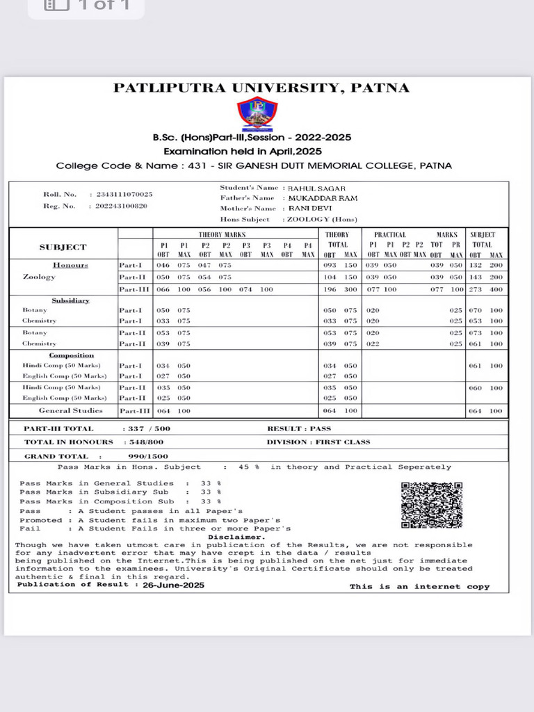 Rahul Final Result Graduation | PDF