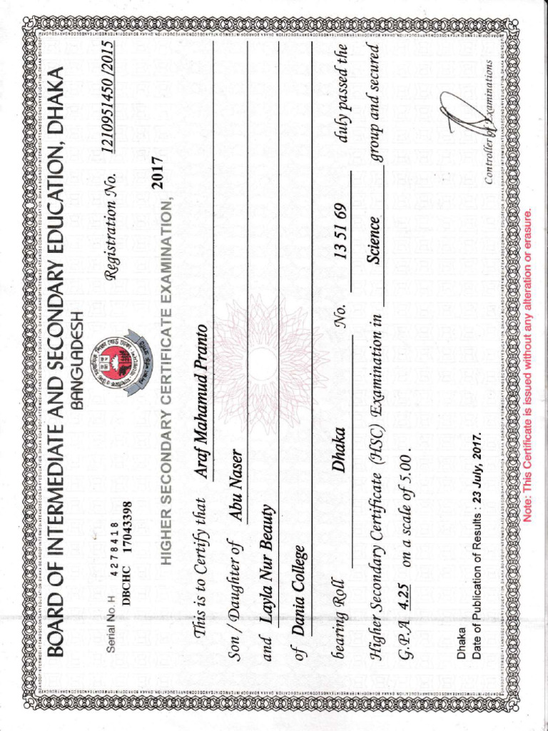 HSC Certificate | PDF