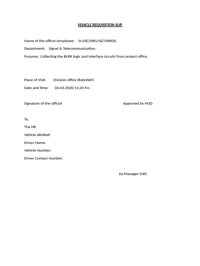 Vehicle Requisition Slip | PDF