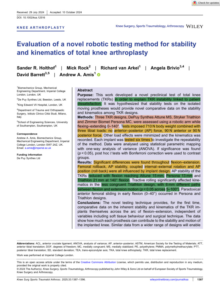 Evaluation of a Novel Robotic Testing Method for Stability and ...