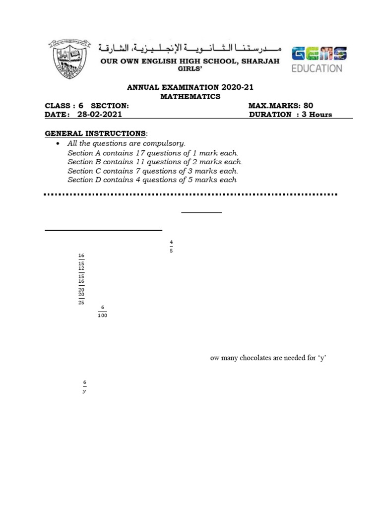 Grade 6 - 2020-21 - Math - Final Exam Question Paper | PDF ...