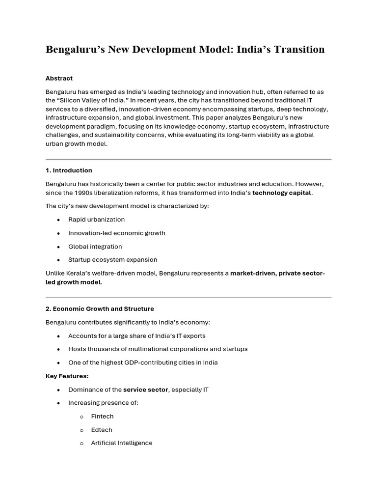 Bengaluru’s New Development Model | PDF | Startup Company | Small ...