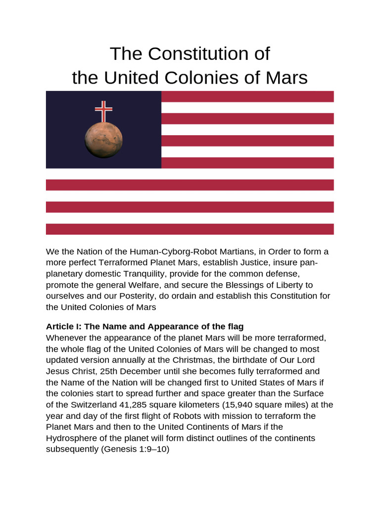The Constitution of the United Colonies of Mars | PDF