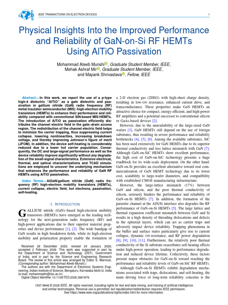 Physical Insights Into the Improved Performance and Reliability of GaN ...