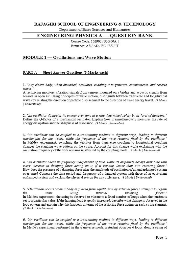 Engineering Physics A Question Bank 2026 Final | PDF | Resonance | Waves