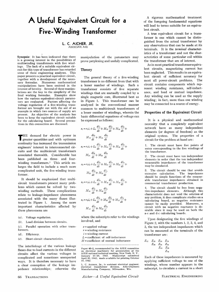 13.a Useful Equivalent Circuit For A Five-Winding Transformer | PDF ...