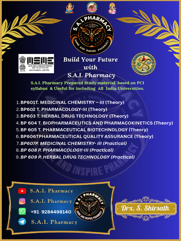 6th Semester B Pharmacy Syllabus | PDF | Pharmacokinetics | Bioavailability