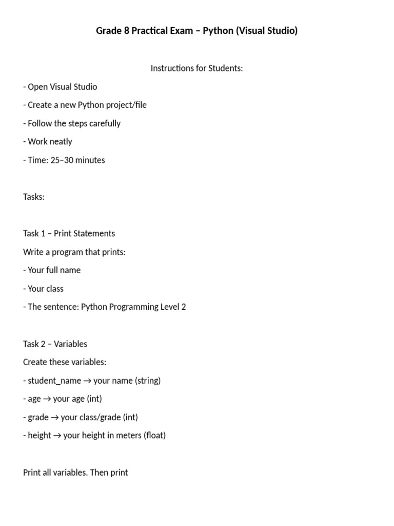 Grade 8 Practical Exam | PDF