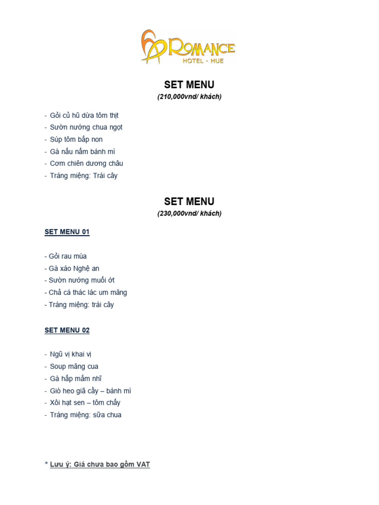 Set Menu Tiệc - 2025 | PDF