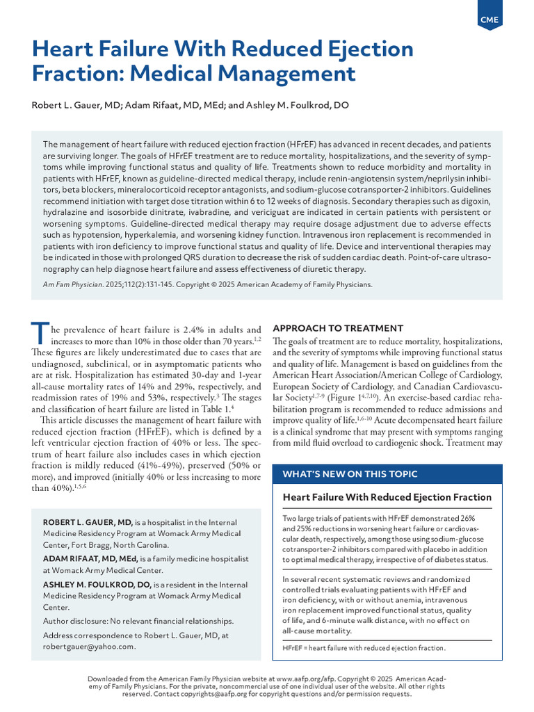 Heart Failure Reduced Ejection Fraction (1) | PDF