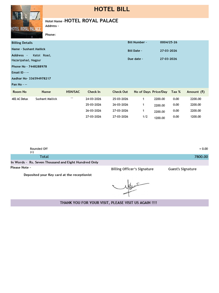 Hotel Bill | PDF