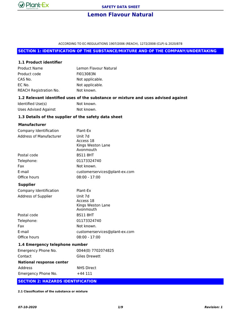 Lemon Flavour Natural (2) | PDF | Occupational Safety And Health