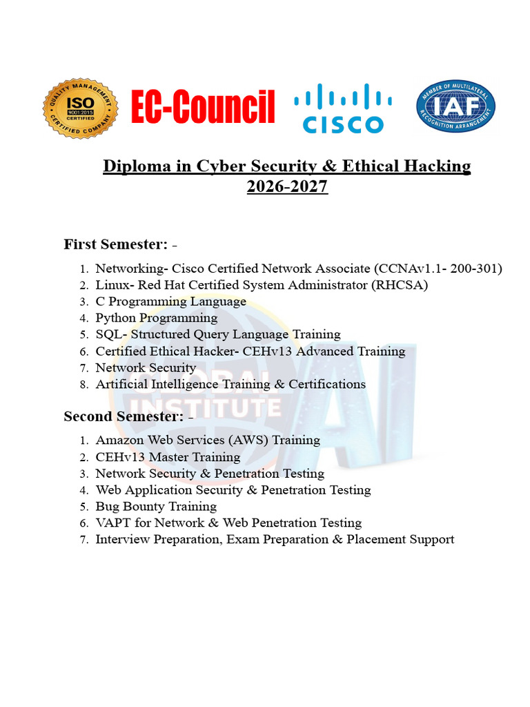 Diploma in Cyber Security & Ethical Hacking 2026-2027 | PDF | Pointer ...